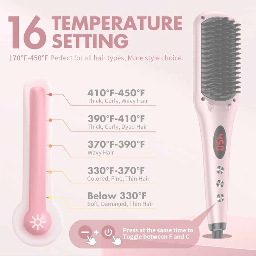 NWT PINK MIRCOPURE IONIC HAIR STRAIGHTENER BRUSH MODEL S102 HAIR CARE TOOL - Picture 2 of 8